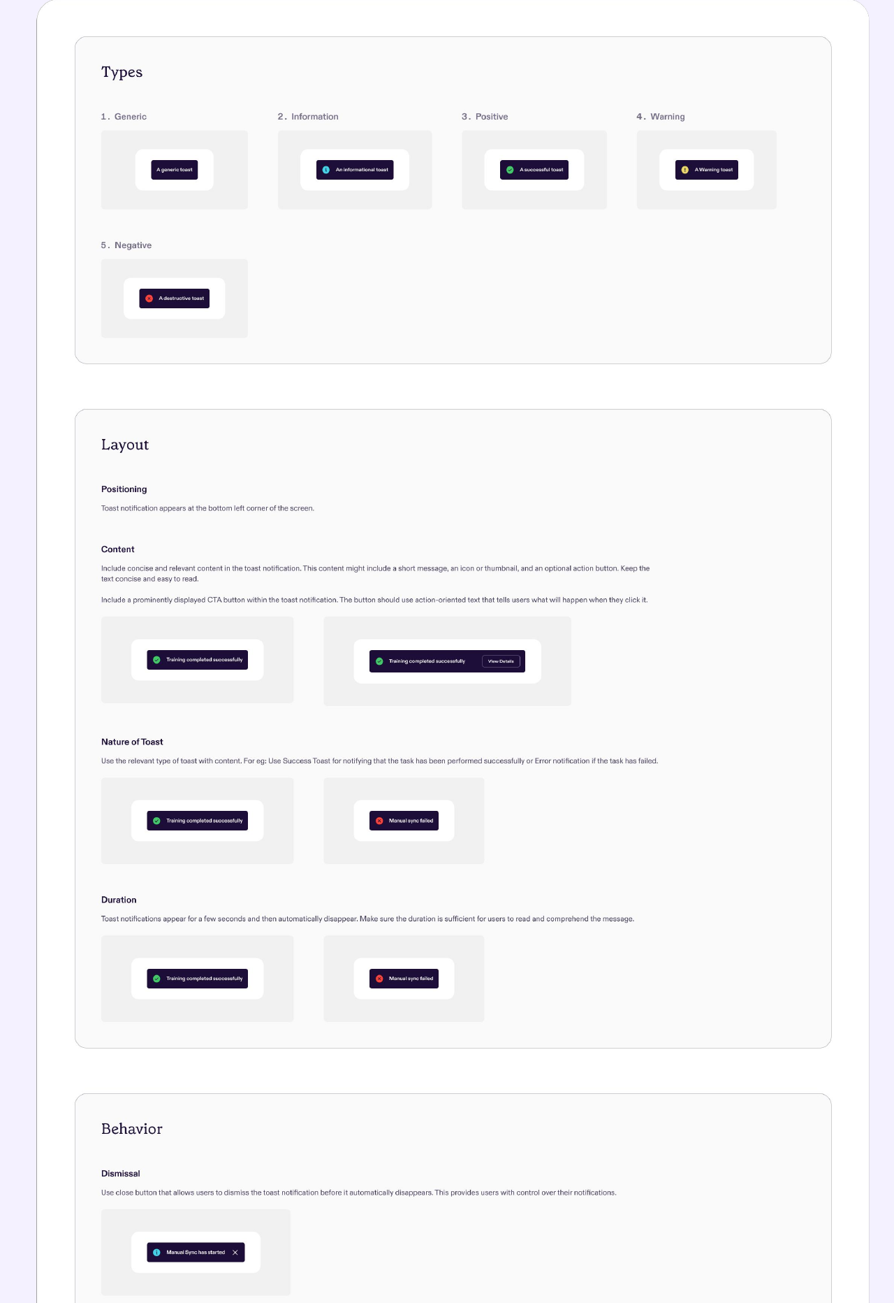 Toast guideline with types, layout, and behavior